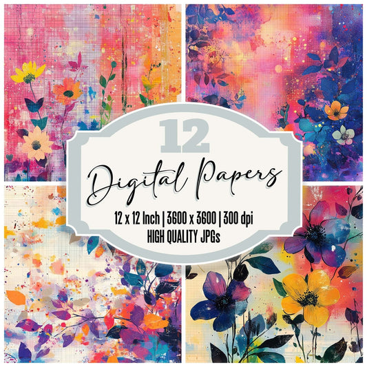 Wildflower Rainbow Glitch Digital Paper Pack (DDD004422)