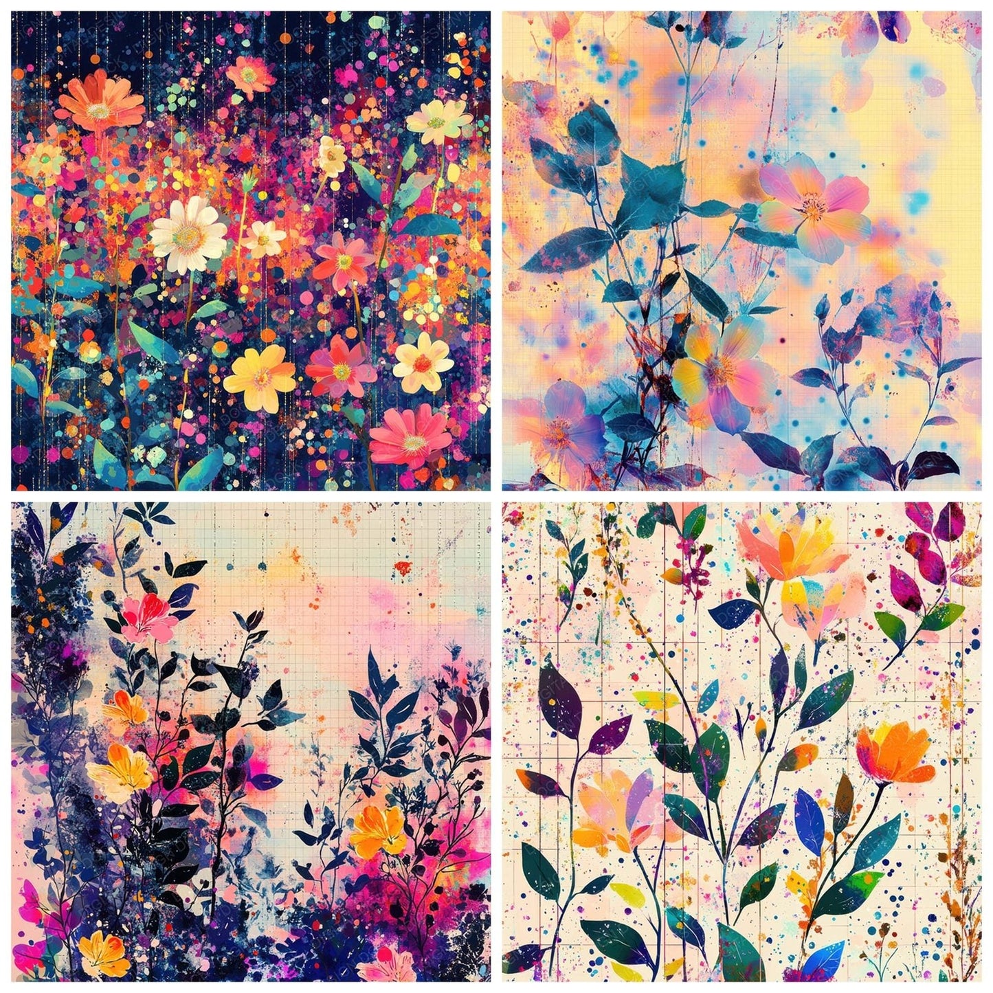 Wildflower Rainbow Glitch Digital Paper Pack (DDD004422)