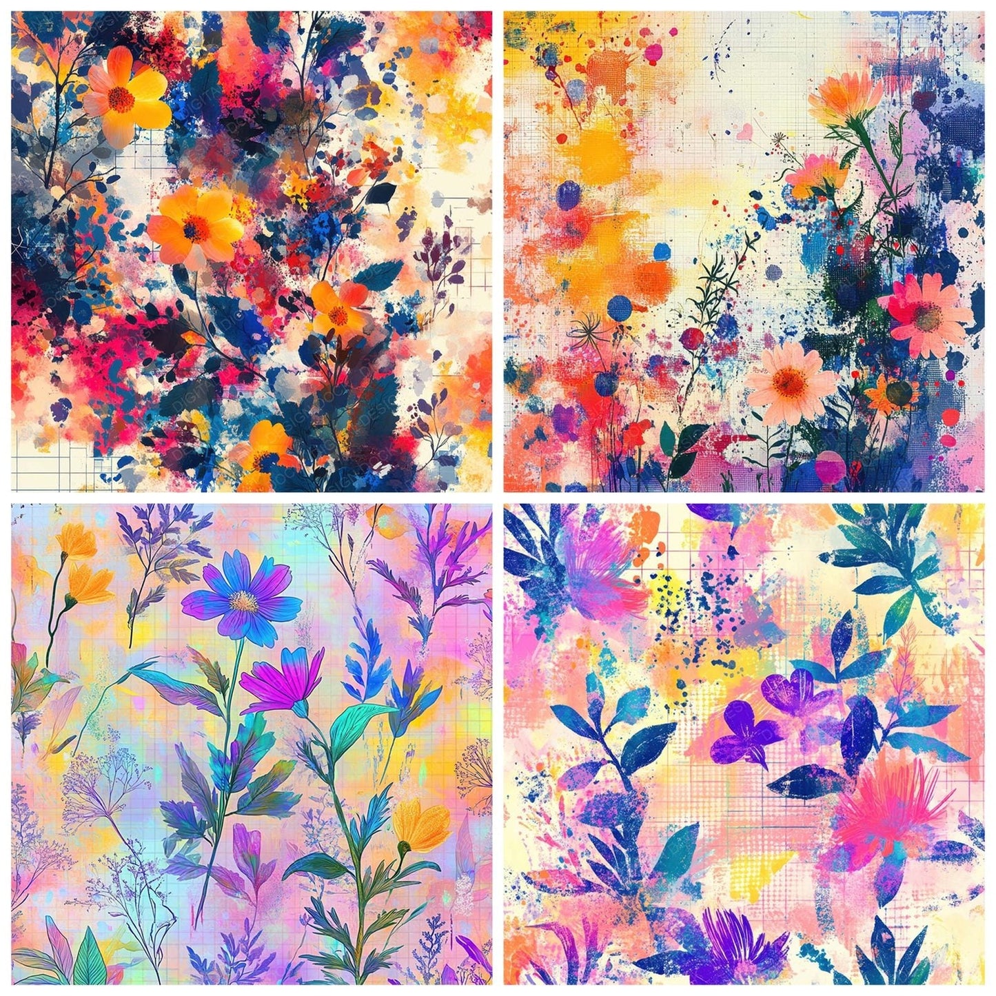 Wildflower Rainbow Glitch Digital Paper Pack (DDD004422)