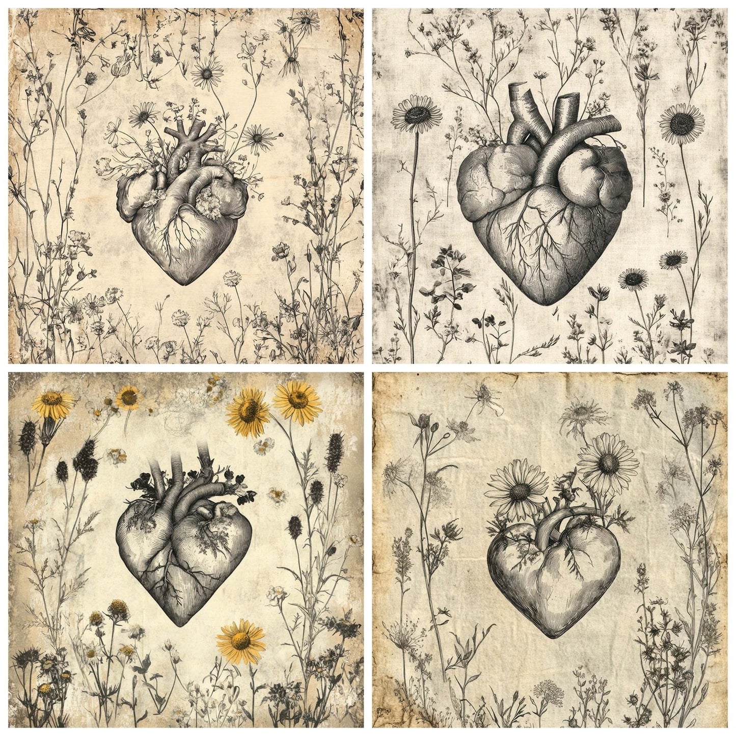 Wildflower Sketch Heart Digital Paper Pack (DDD004423)