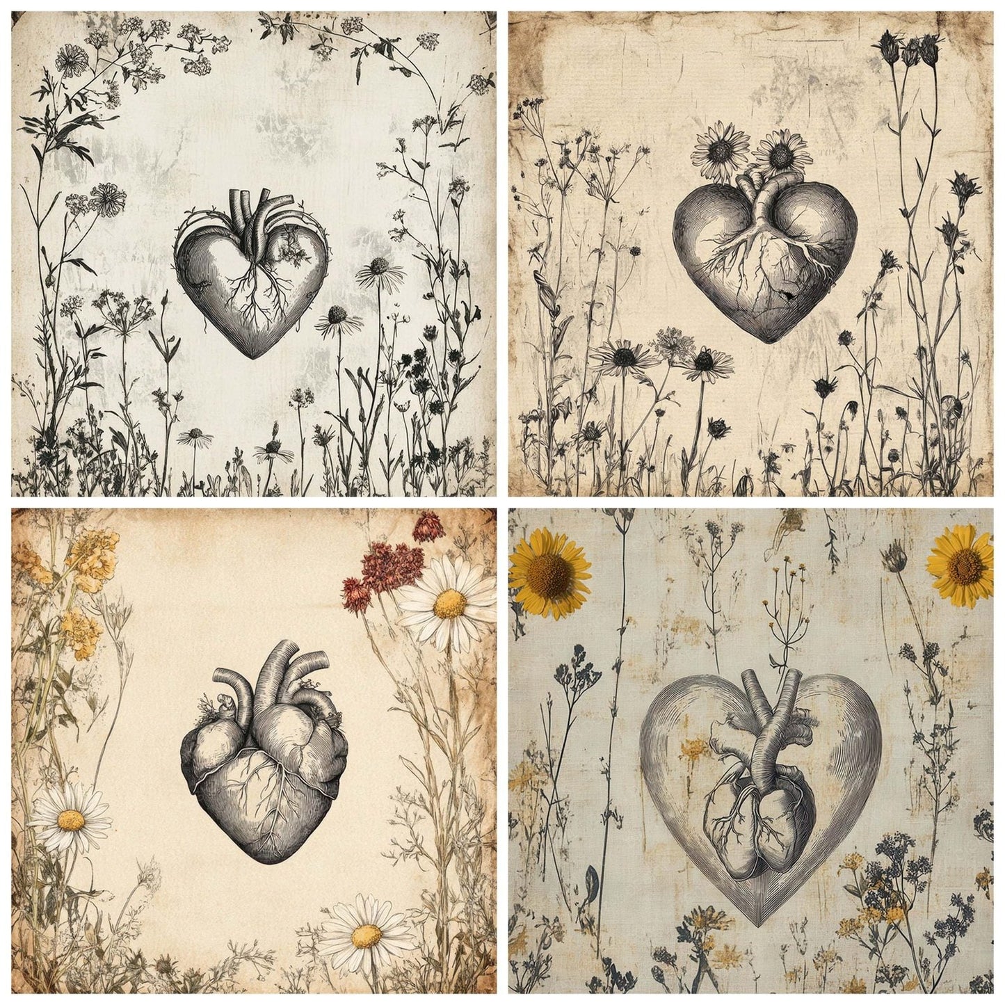 Wildflower Sketch Heart Digital Paper Pack (DDD004423)