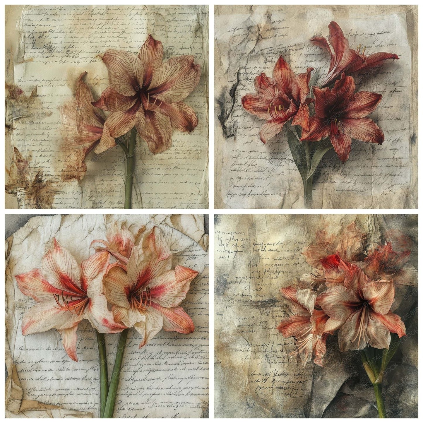 Wilted Amaryllis Script Digital Paper Pack (DDD004425)