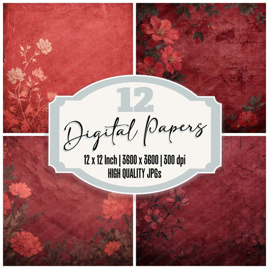 Wilted Red Floral Digital Paper Pack (DDD004428)