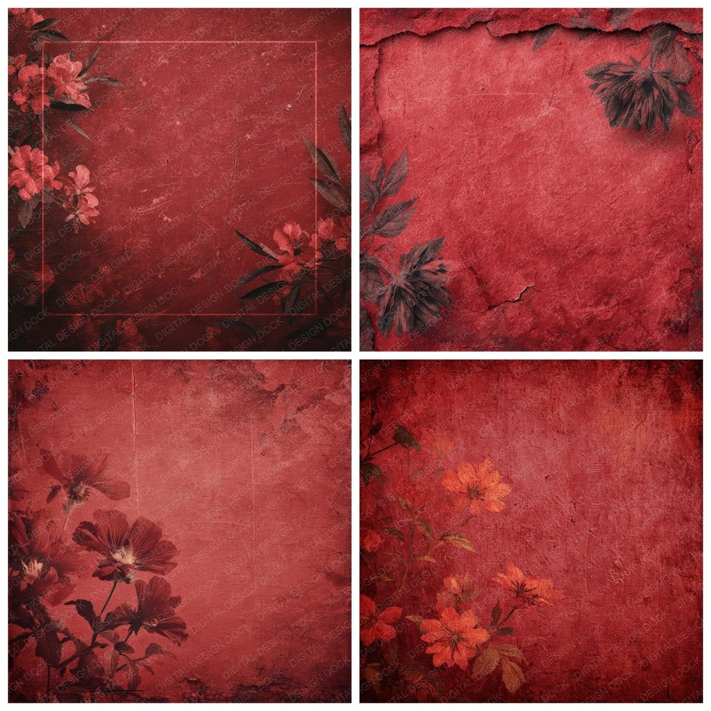 Wilted Red Floral Digital Paper Pack (DDD004428)