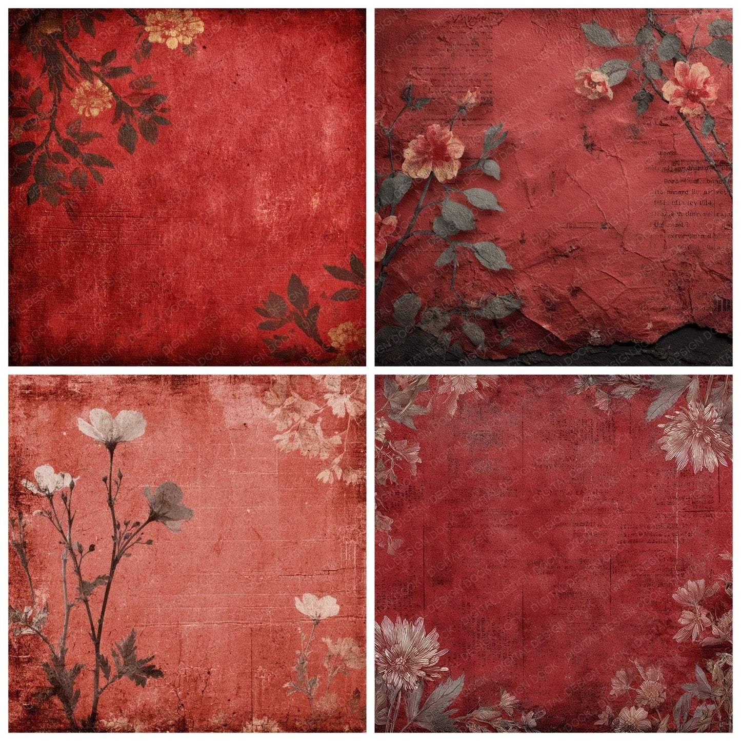 Wilted Red Floral Digital Paper Pack (DDD004428)