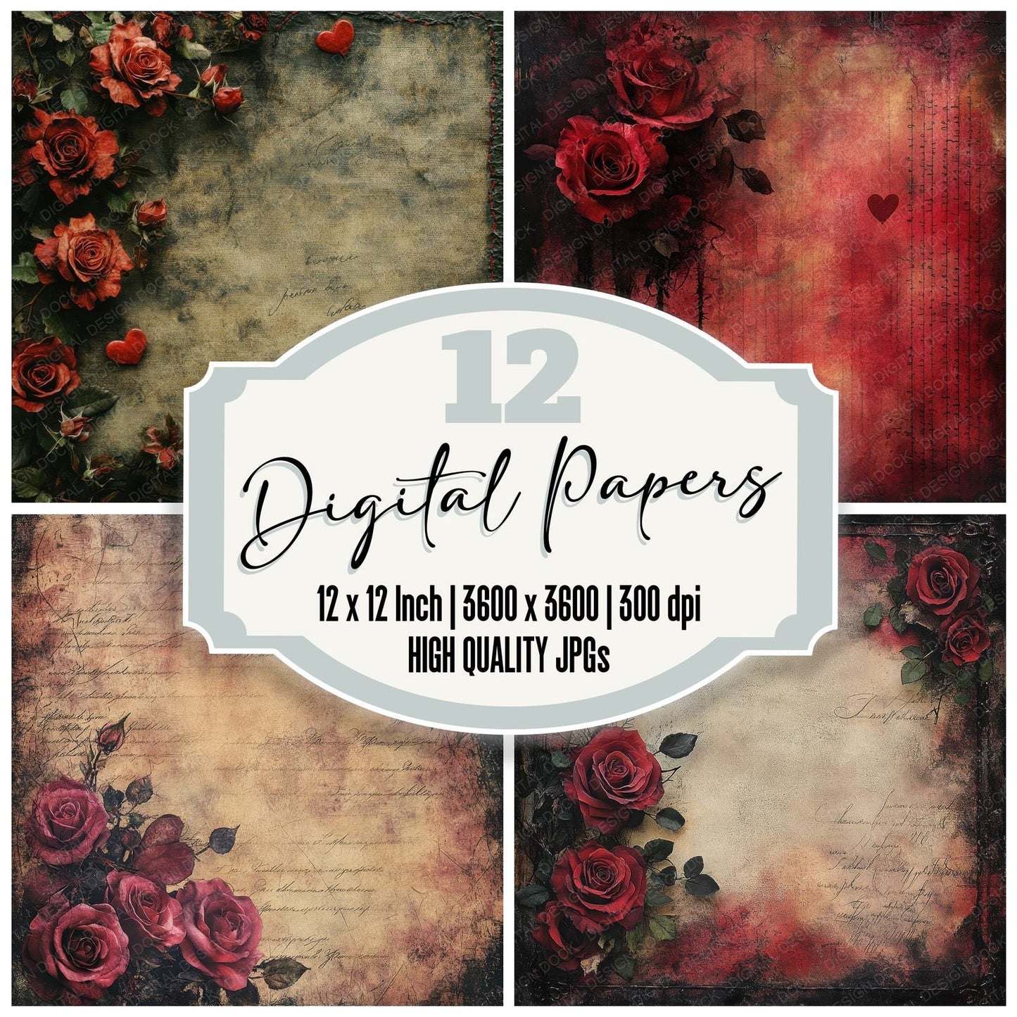 Wine Rose Letters Digital Paper Pack (DDD004437)