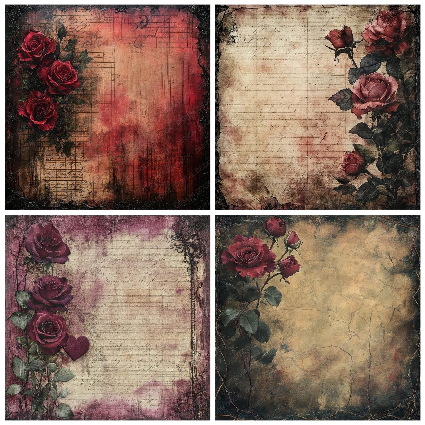 Wine Rose Letters Digital Paper Pack (DDD004437)