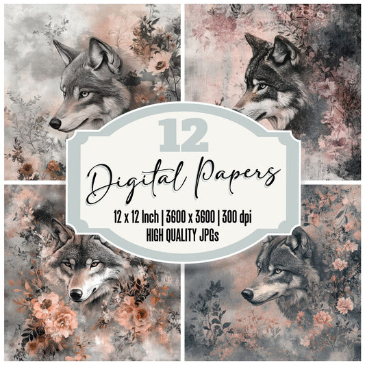 Wolf Blush Bloom Digital Paper Pack (DDD004445)