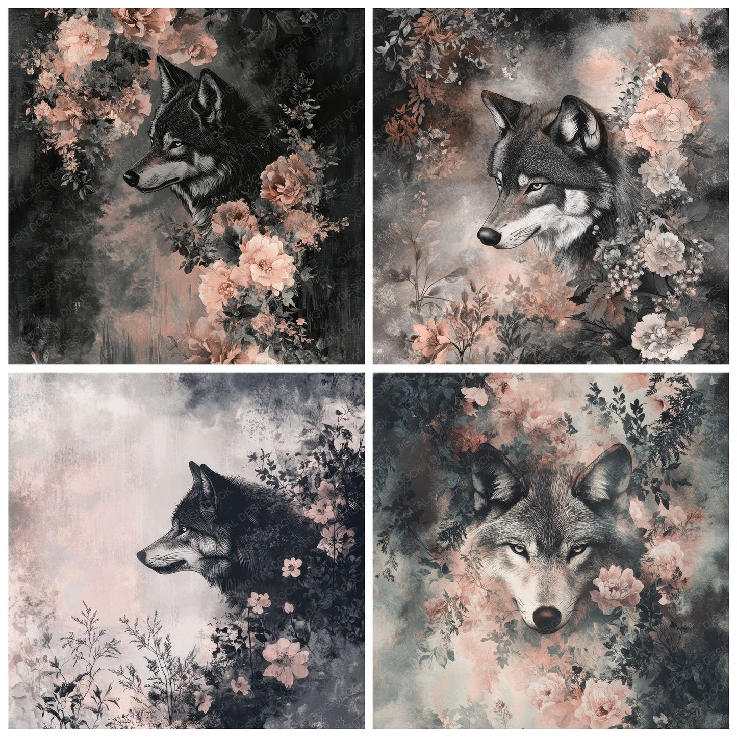 Wolf Blush Bloom Digital Paper Pack (DDD004445)