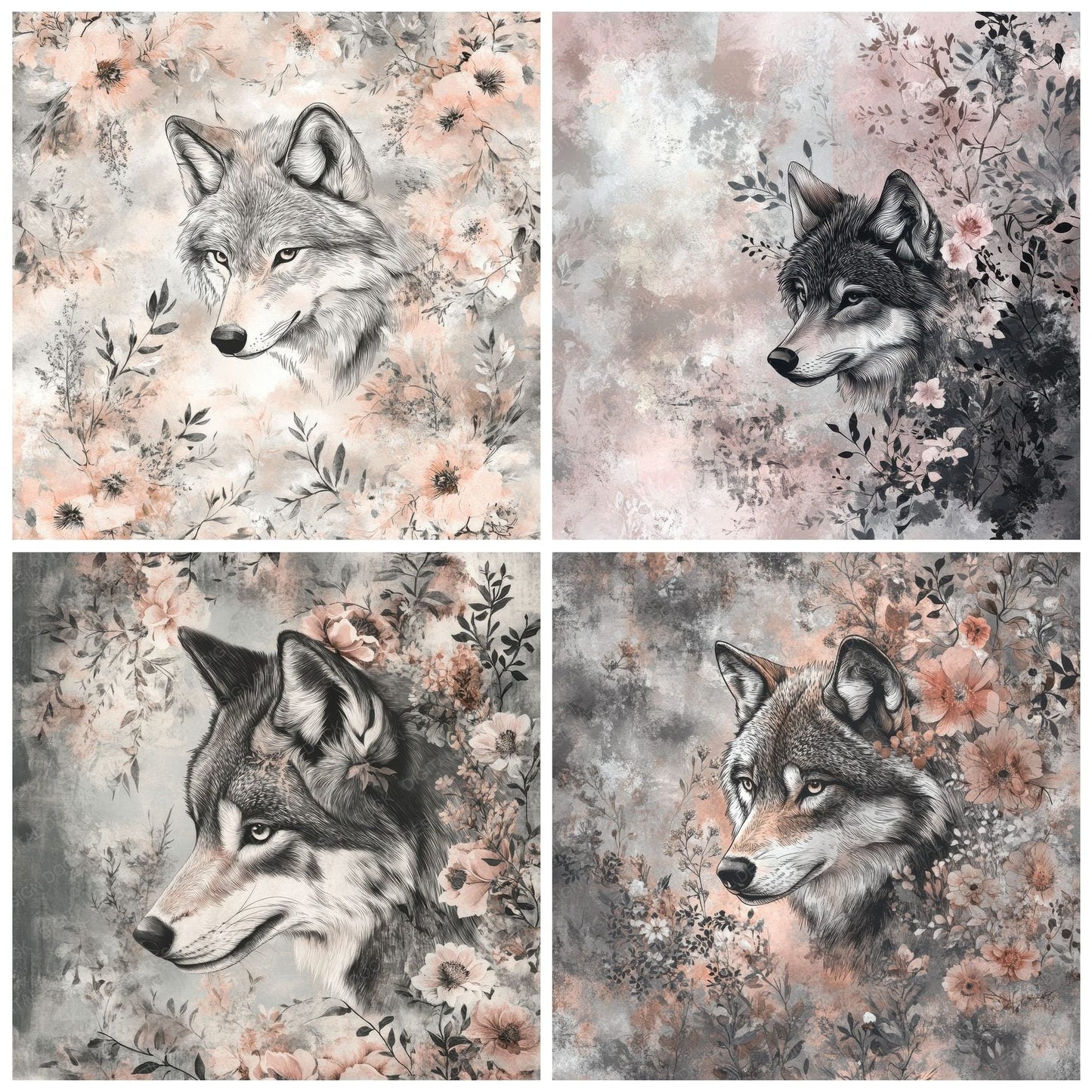 Wolf Blush Bloom Digital Paper Pack (DDD004445)