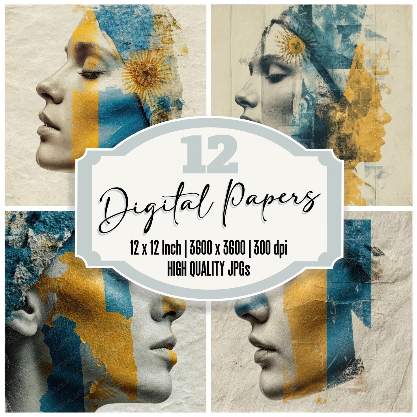Woman Argentina Face Flag Digital Paper Pack (DDD004447)