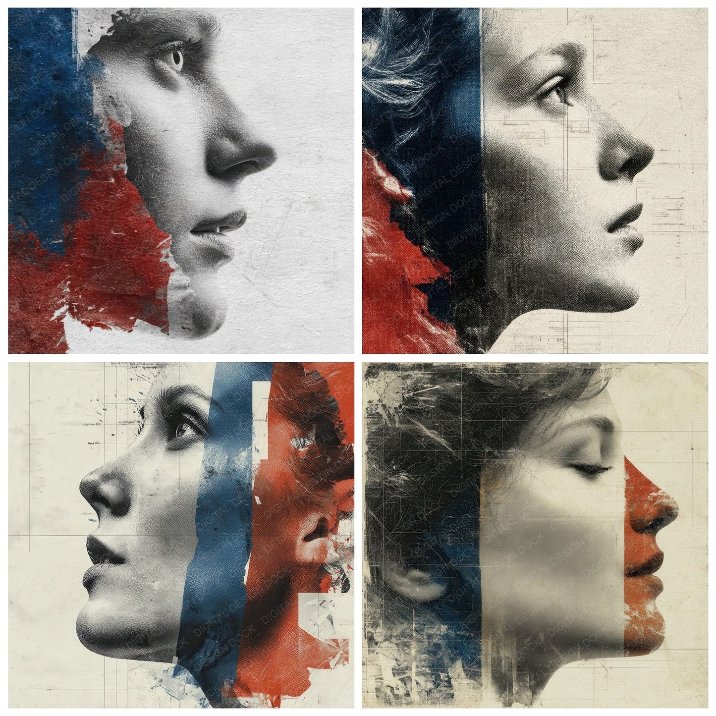 Woman France Face Print Digital Paper Pack (DDD004450)