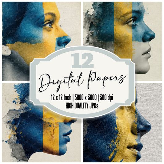 Woman Sweden Face Flag Digital Paper Pack (DDD004459)