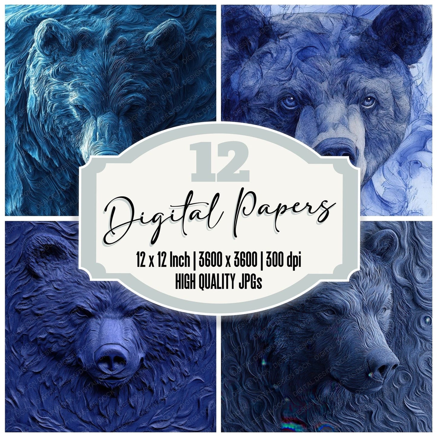 Woodblock Bear Print Digital Paper Pack (DDD004463)