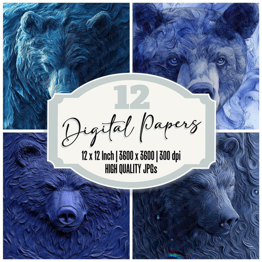 Woodblock Bear Print Digital Paper Pack (DDD004463)