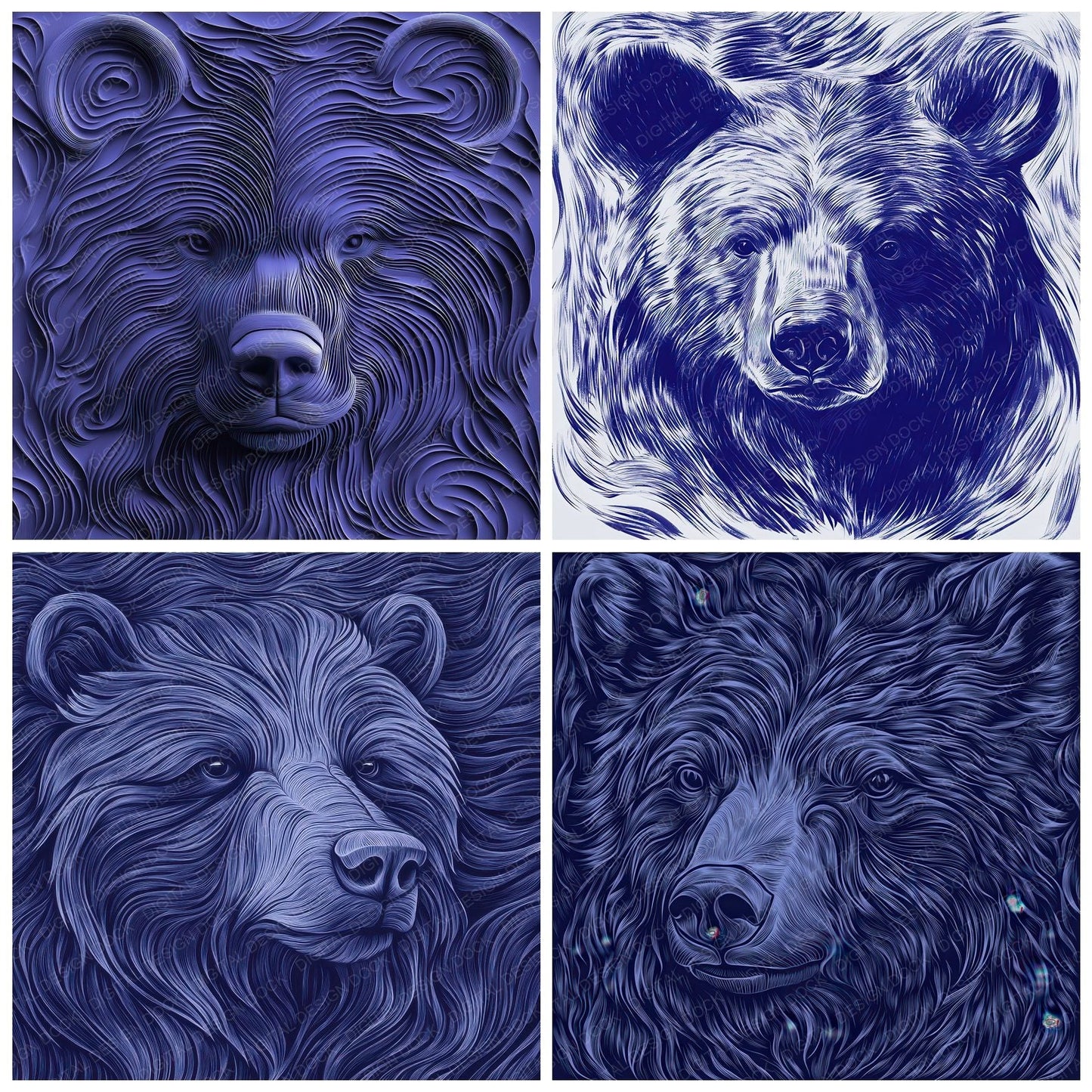 Woodblock Bear Print Digital Paper Pack (DDD004463)