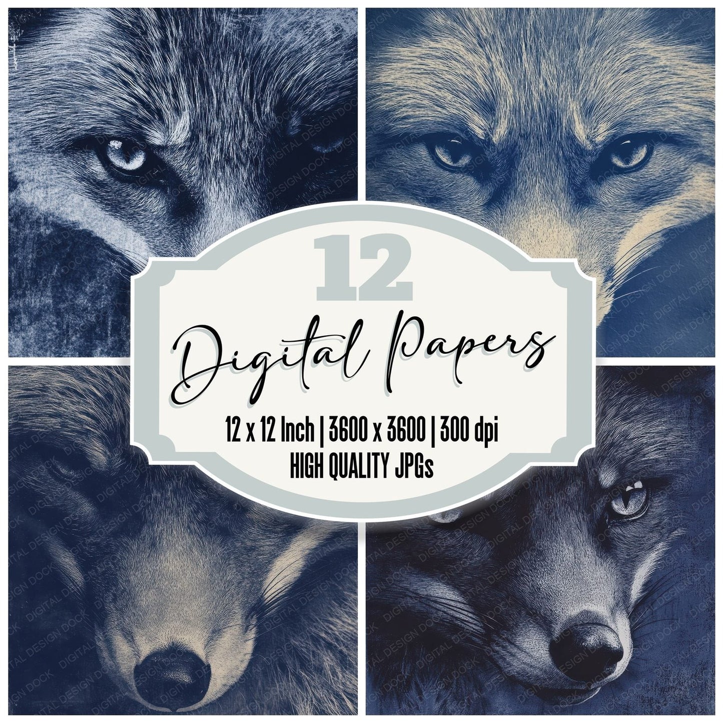 Woodblock Fox Close Digital Paper Pack (DDD004464)