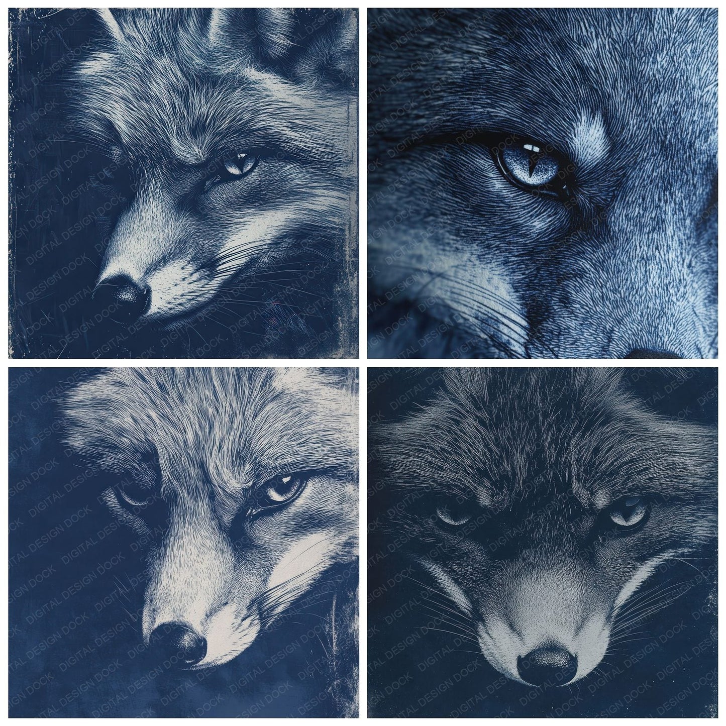 Woodblock Fox Close Digital Paper Pack (DDD004464)