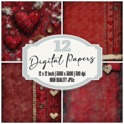 Woolen Button Heart Digital Paper Pack (DDD004468)
