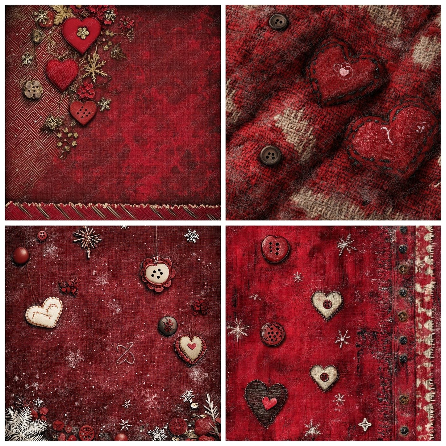 Woolen Button Heart Digital Paper Pack (DDD004468)
