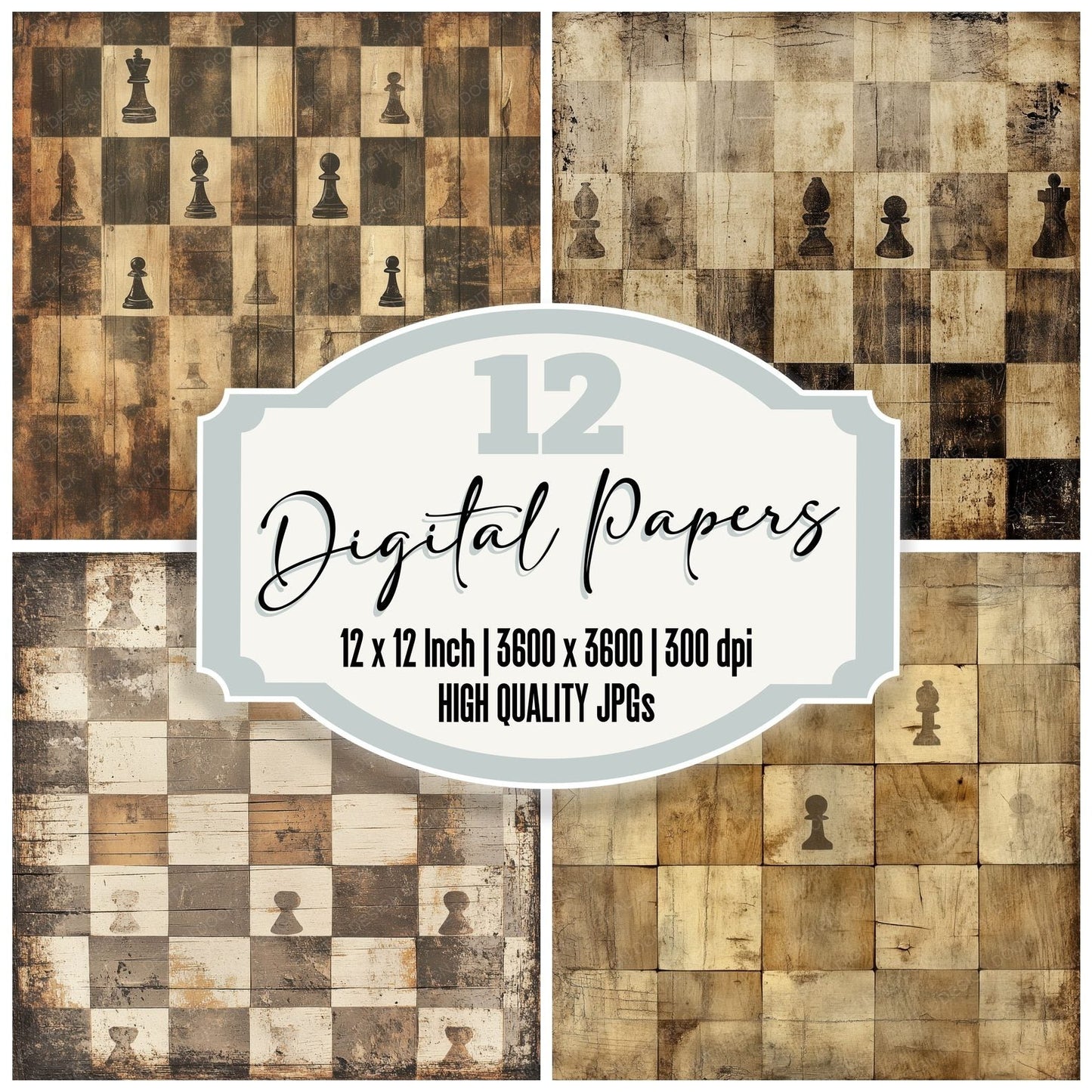 Worn Chess Pieces Background Digital Paper Pack (DDD004470)