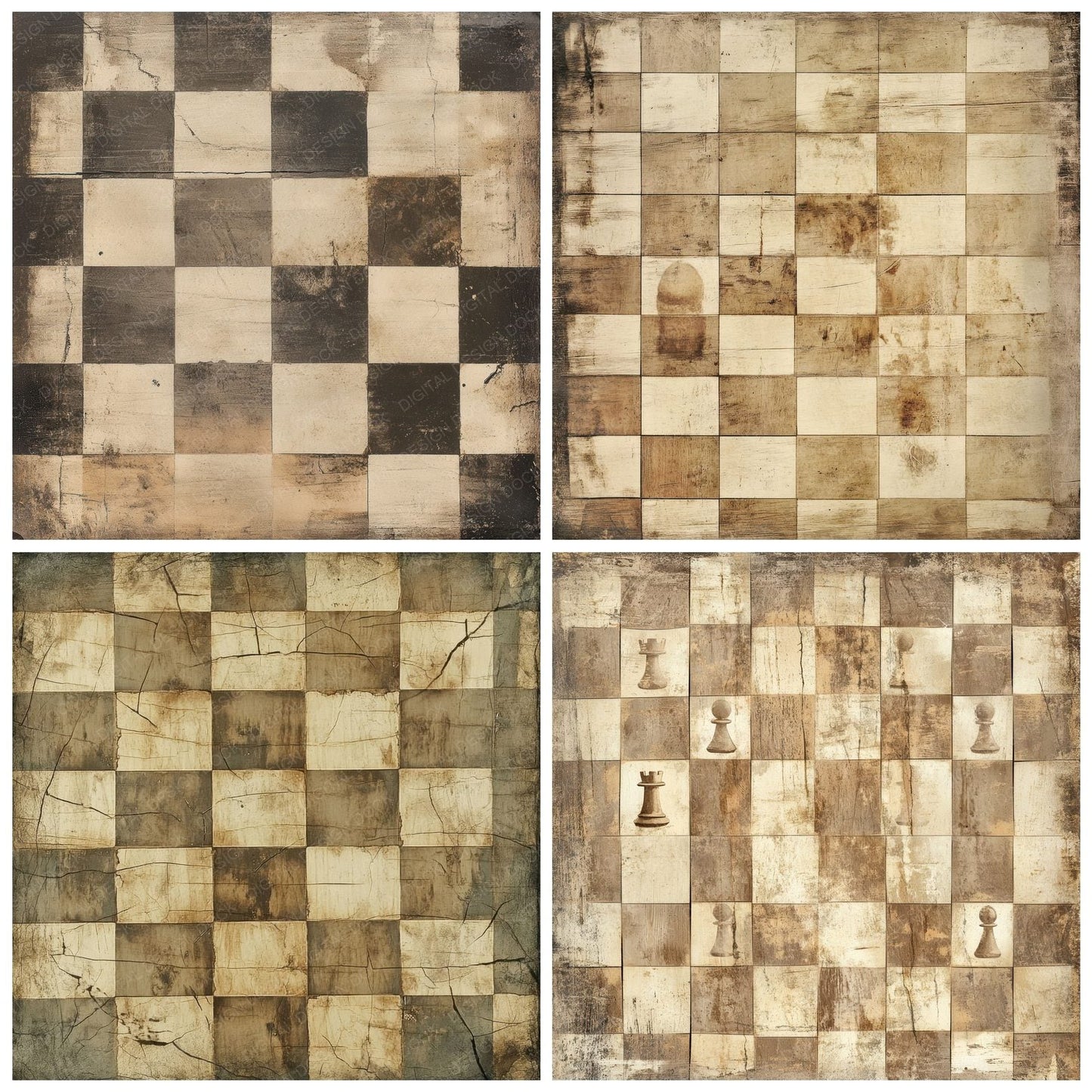 Worn Chess Pieces Background Digital Paper Pack (DDD004470)