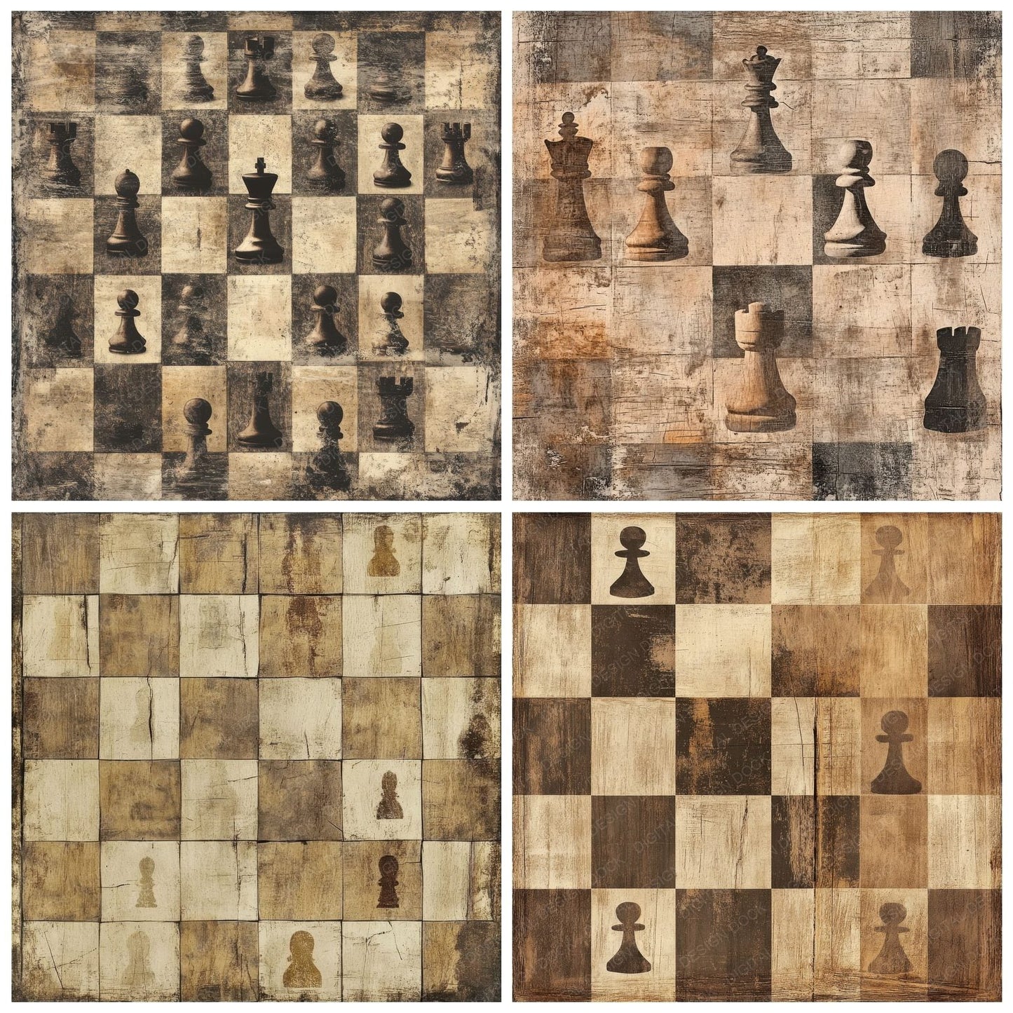 Worn Chess Pieces Background Digital Paper Pack (DDD004470)