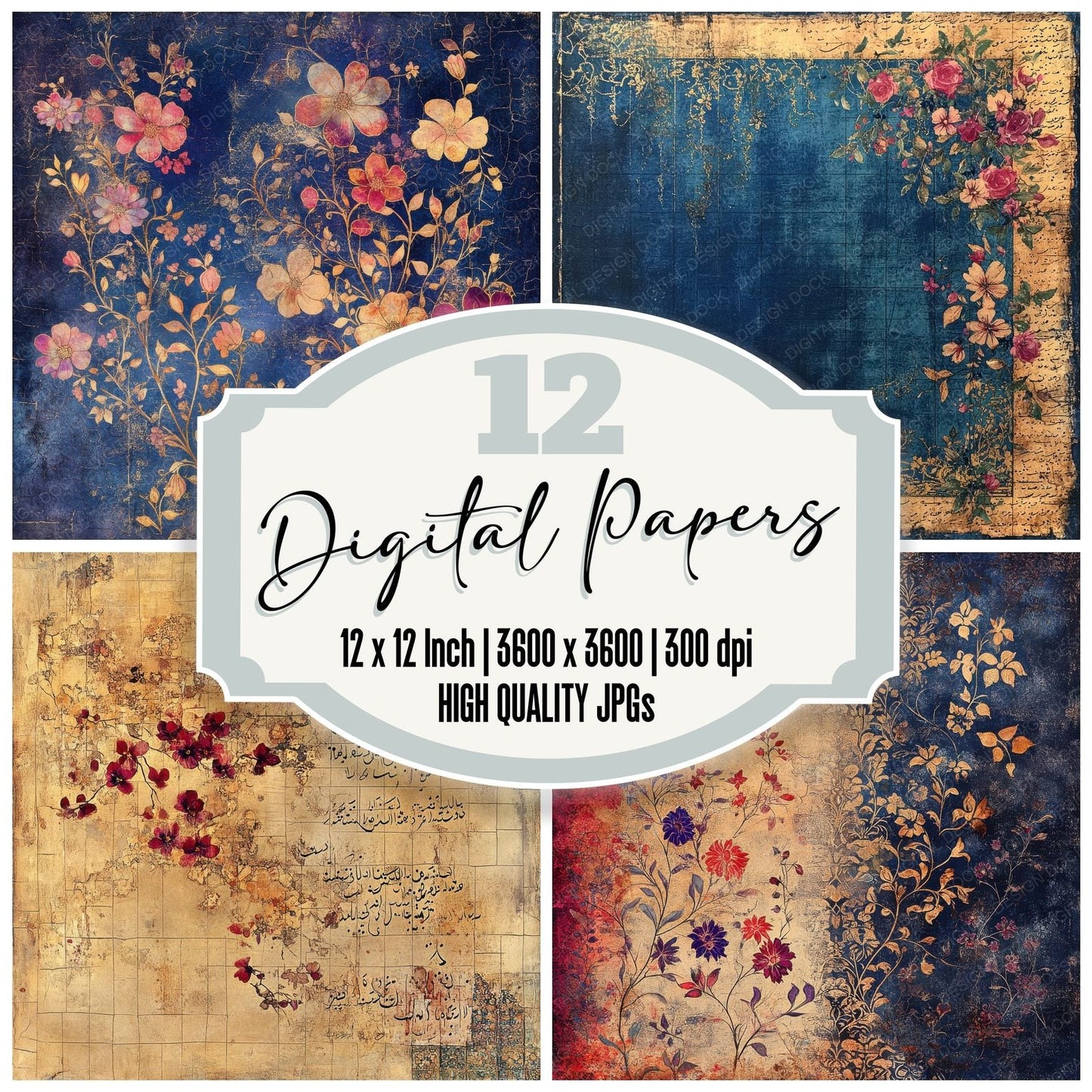 Worn Persian Miniature Digital Paper Pack (DDD004476)