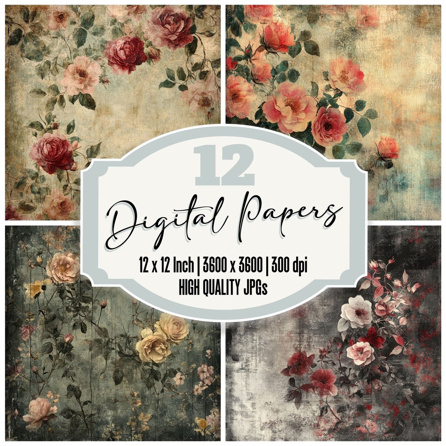 Worn Velvet Roses Digital Paper Pack (DDD004478)