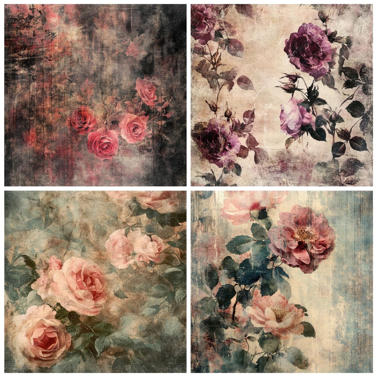 Worn Velvet Roses Digital Paper Pack (DDD004478)