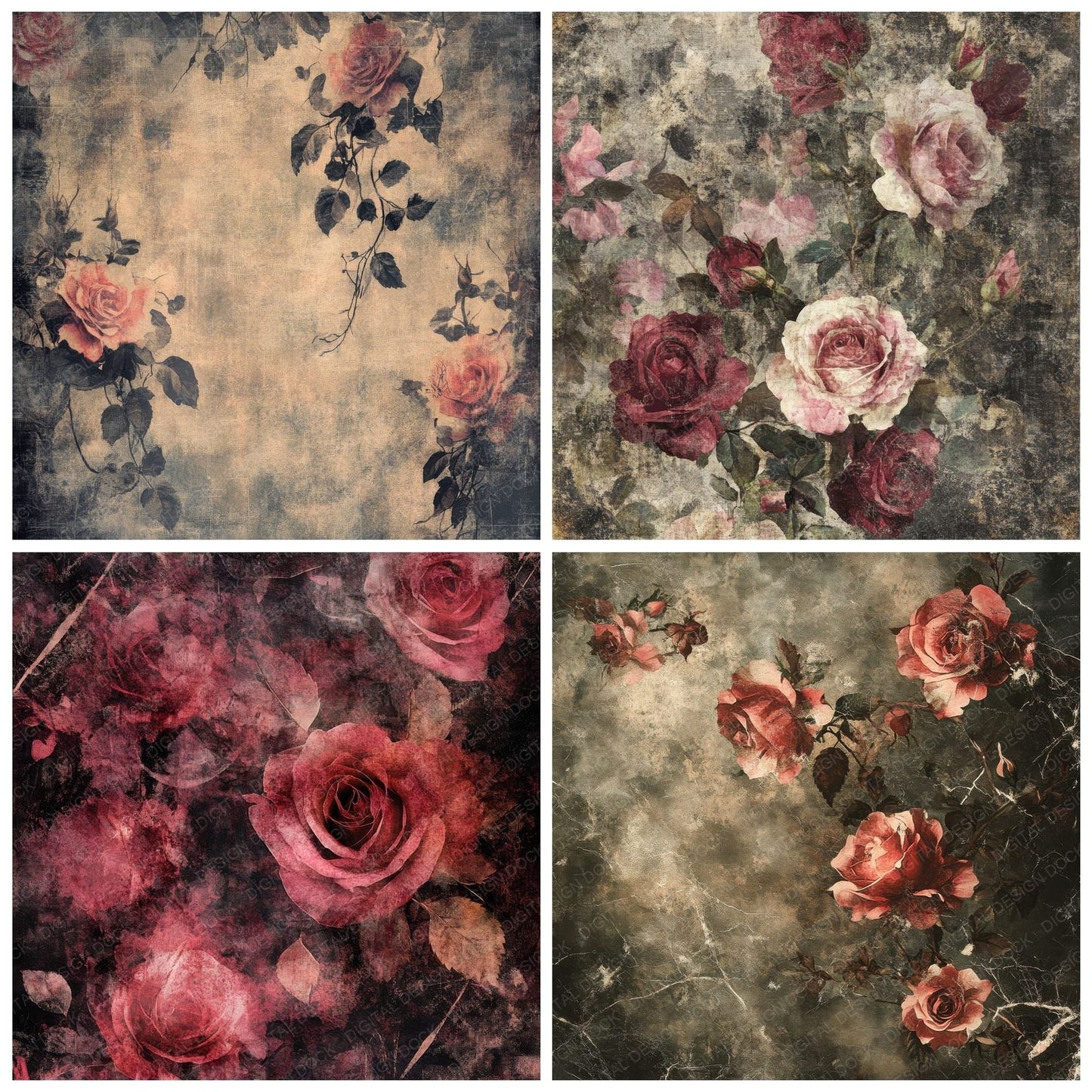 Worn Velvet Roses Digital Paper Pack (DDD004478)