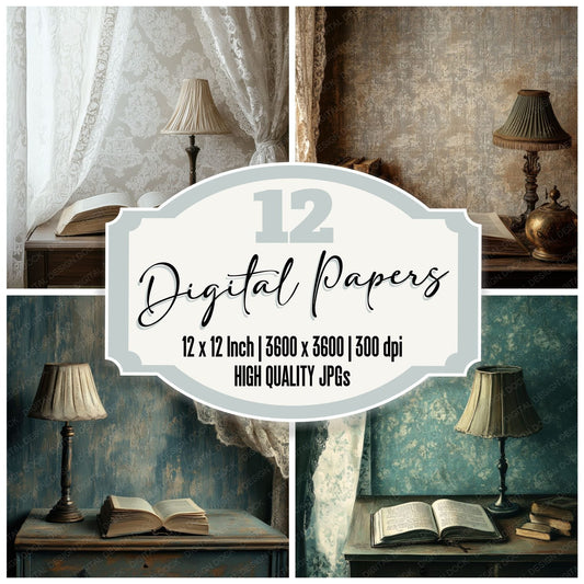 Writing Desk Lace Curtain Digital Paper Pack (DDD004481)