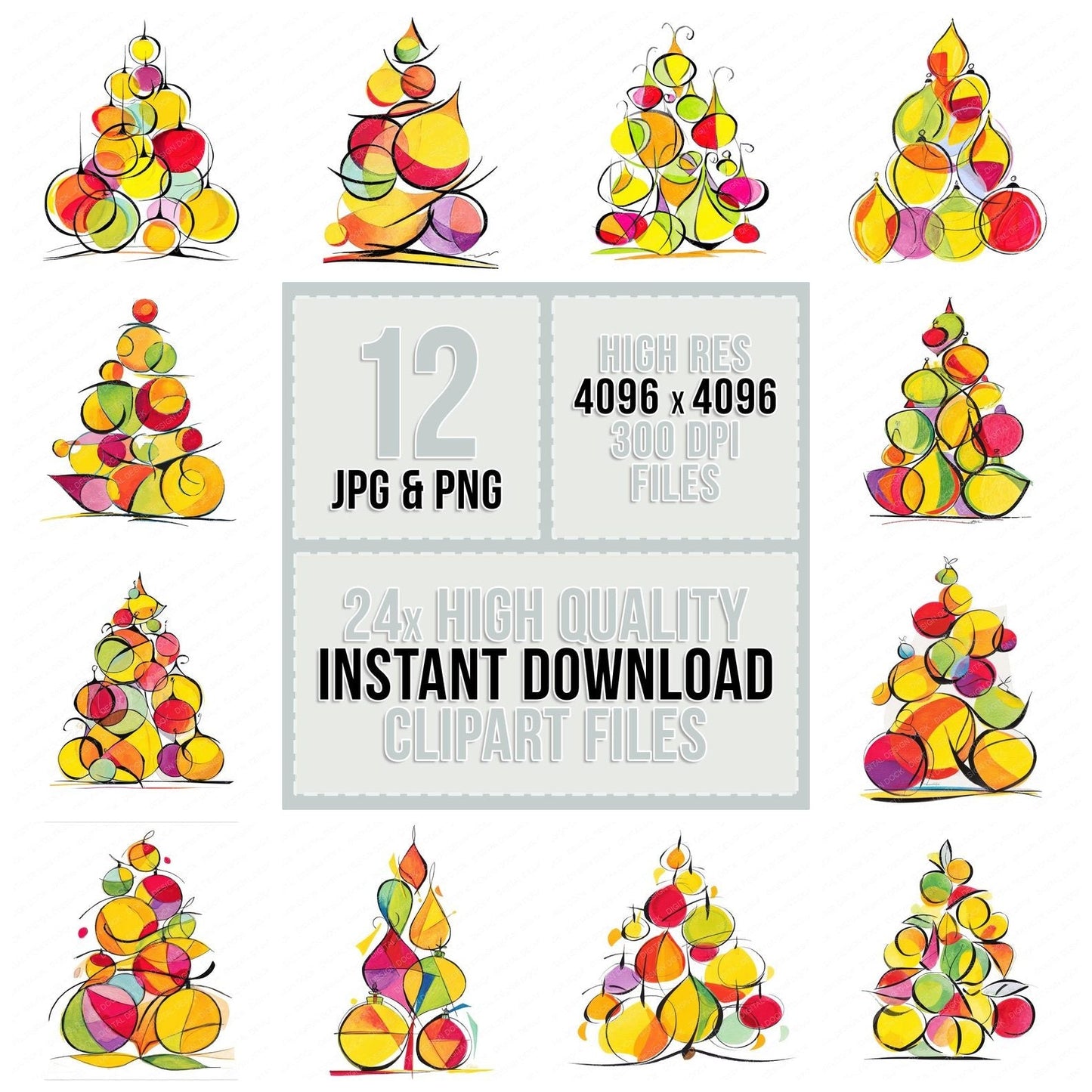 Abstract Cartoon Christmas Tree Clipart Set (DDD004502)