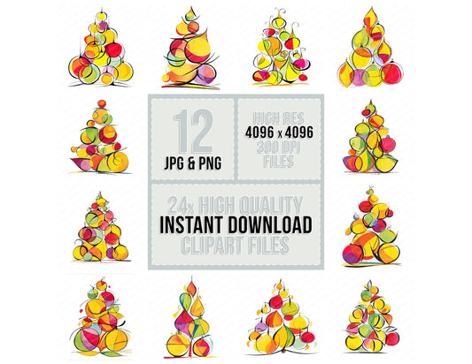 Abstract Cartoon Christmas Tree Clipart Set (DDD004502)