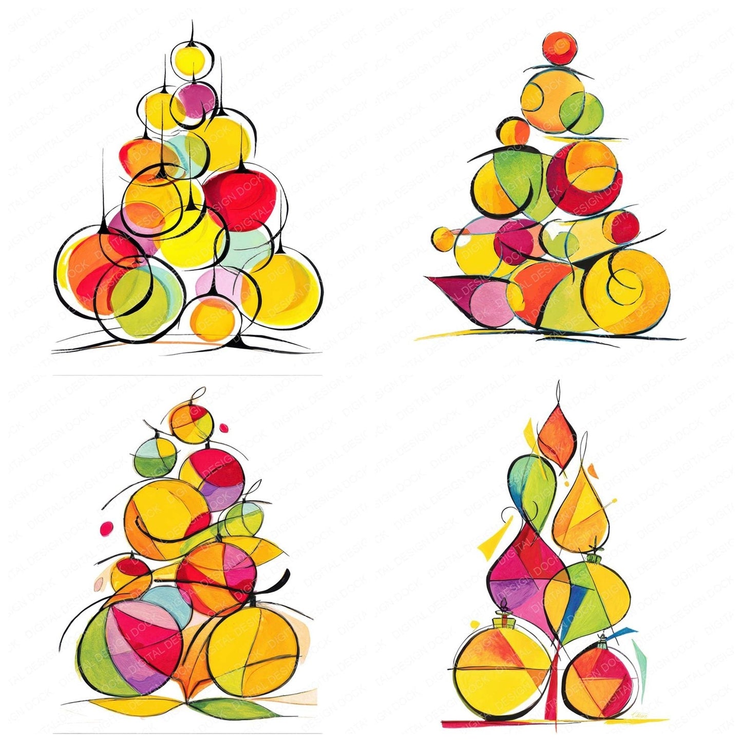 Abstract Cartoon Christmas Tree Clipart Set (DDD004502)