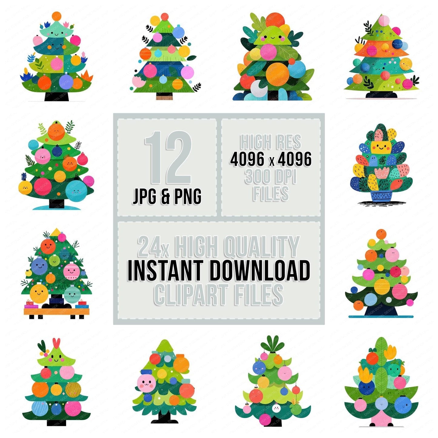 Abstract Cartoon Christmas Tree Clipart Set (DDD004503)