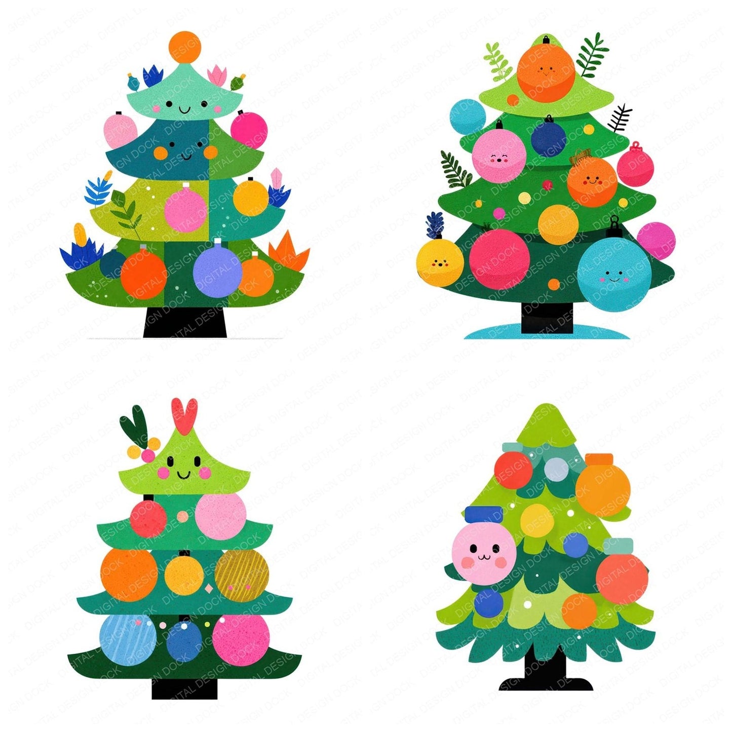 Abstract Cartoon Christmas Tree Clipart Set (DDD004503)
