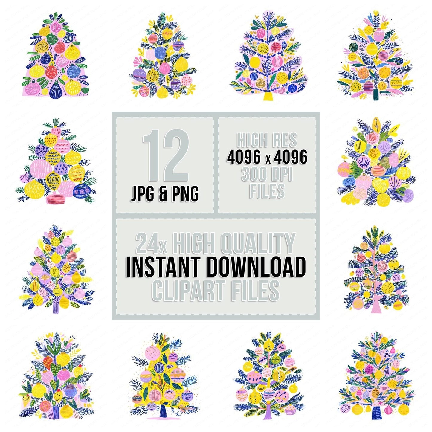 Abstract Cartoon Christmas Tree Clipart Set (DDD004504)