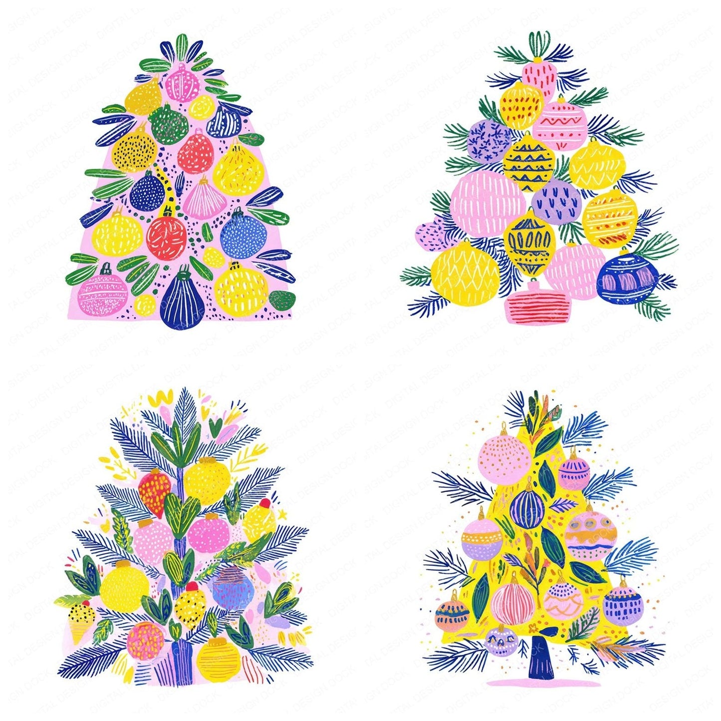 Abstract Cartoon Christmas Tree Clipart Set (DDD004504)