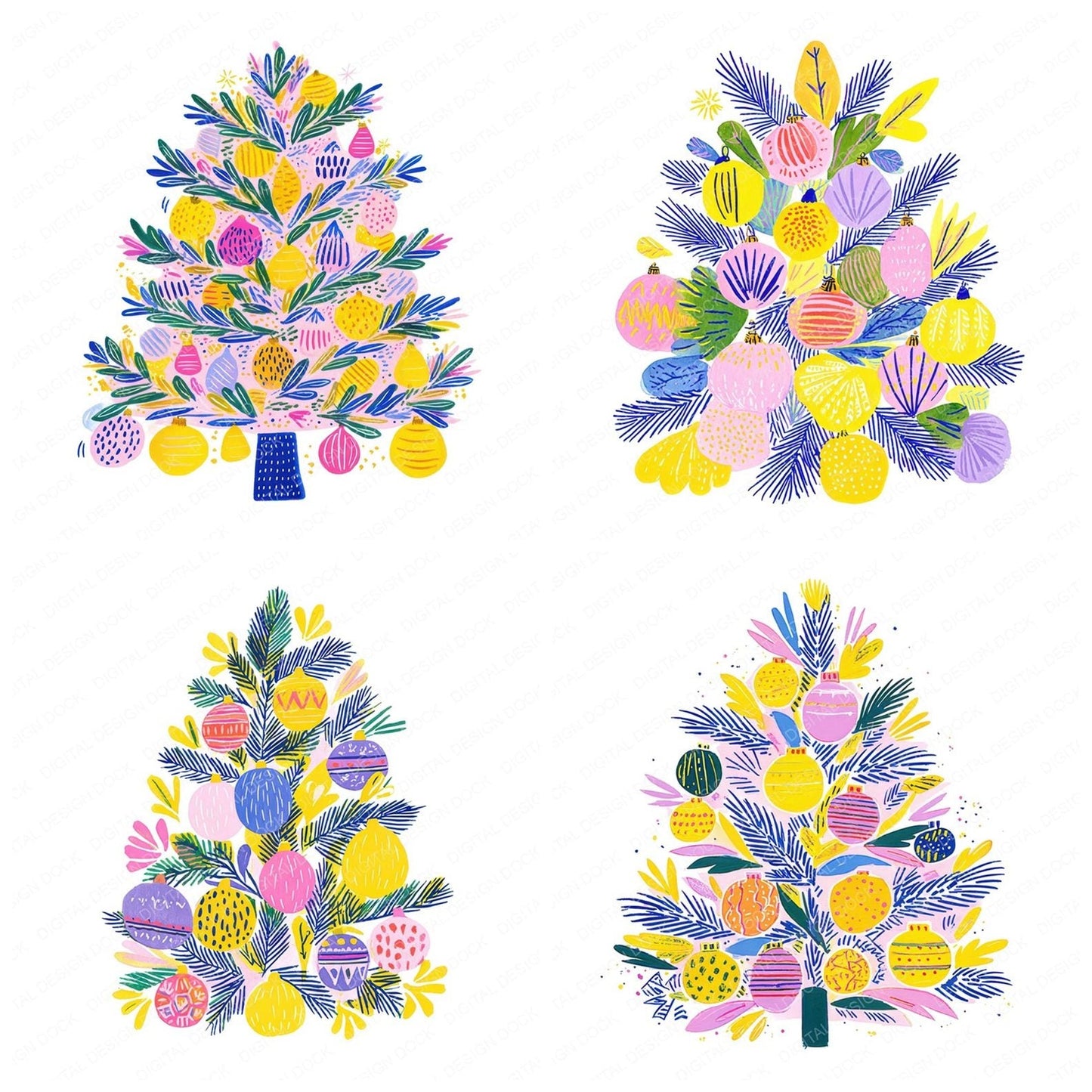 Abstract Cartoon Christmas Tree Clipart Set (DDD004504)