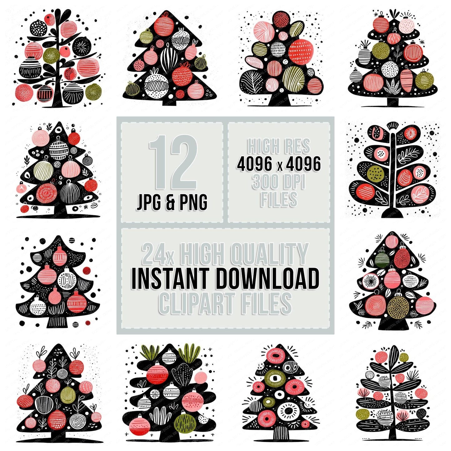 Abstract Christmas Tree Cartoon Clipart Set (DDD004506)