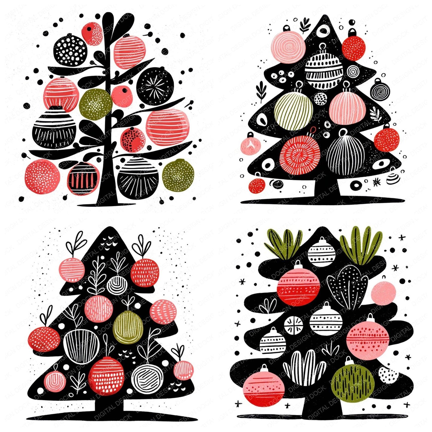 Abstract Christmas Tree Cartoon Clipart Set (DDD004506)