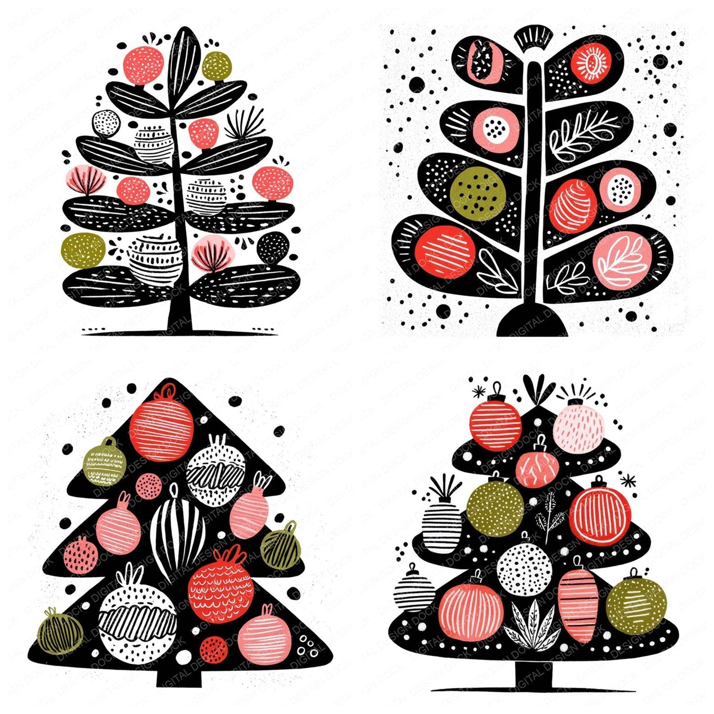 Abstract Christmas Tree Cartoon Clipart Set (DDD004506)