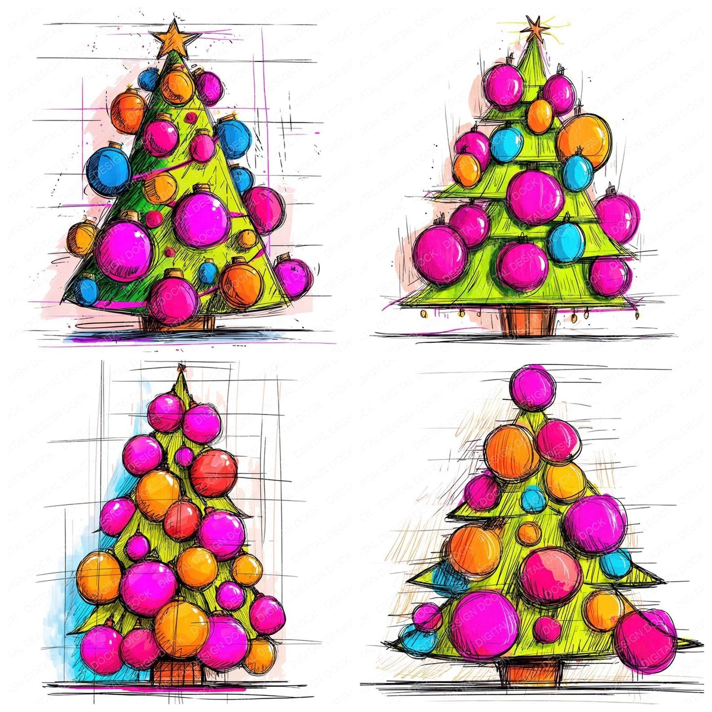 Abstract Christmas Tree Clipart Set (DDD004510)
