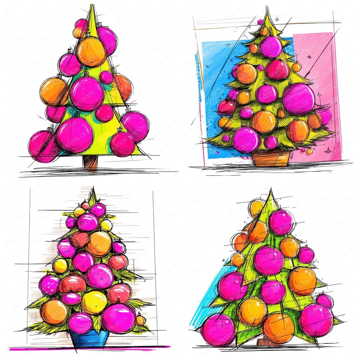 Abstract Christmas Tree Clipart Set (DDD004510)