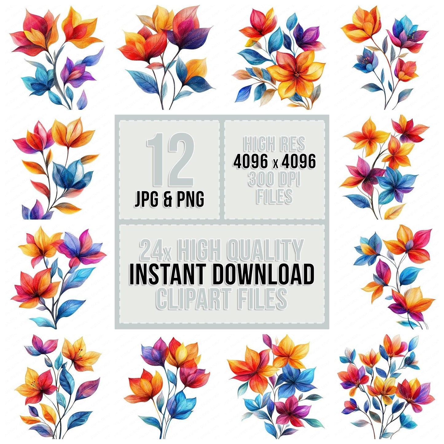 Abstract Colorful Flowers Clipart Set (DDD004515)