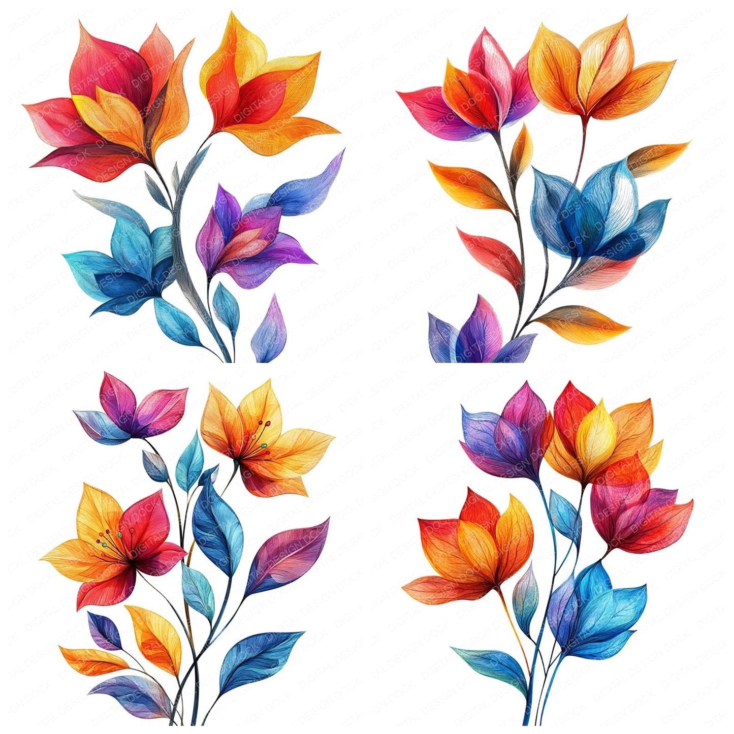 Abstract Colorful Flowers Clipart Set (DDD004515)