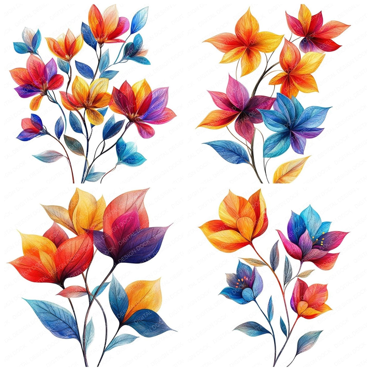 Abstract Colorful Flowers Clipart Set (DDD004515)