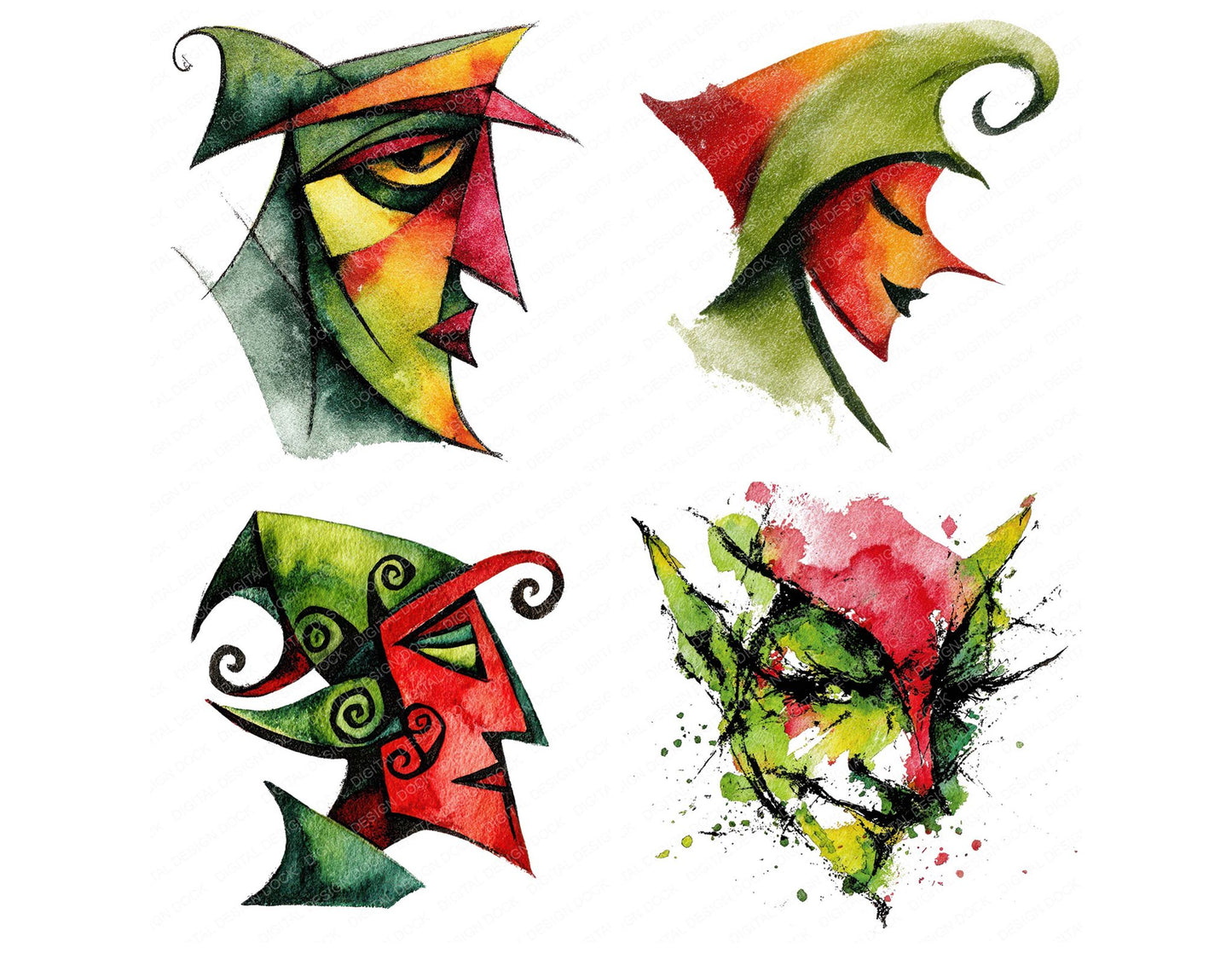 Abstract Elf Face Clipart Set (DDD004520)