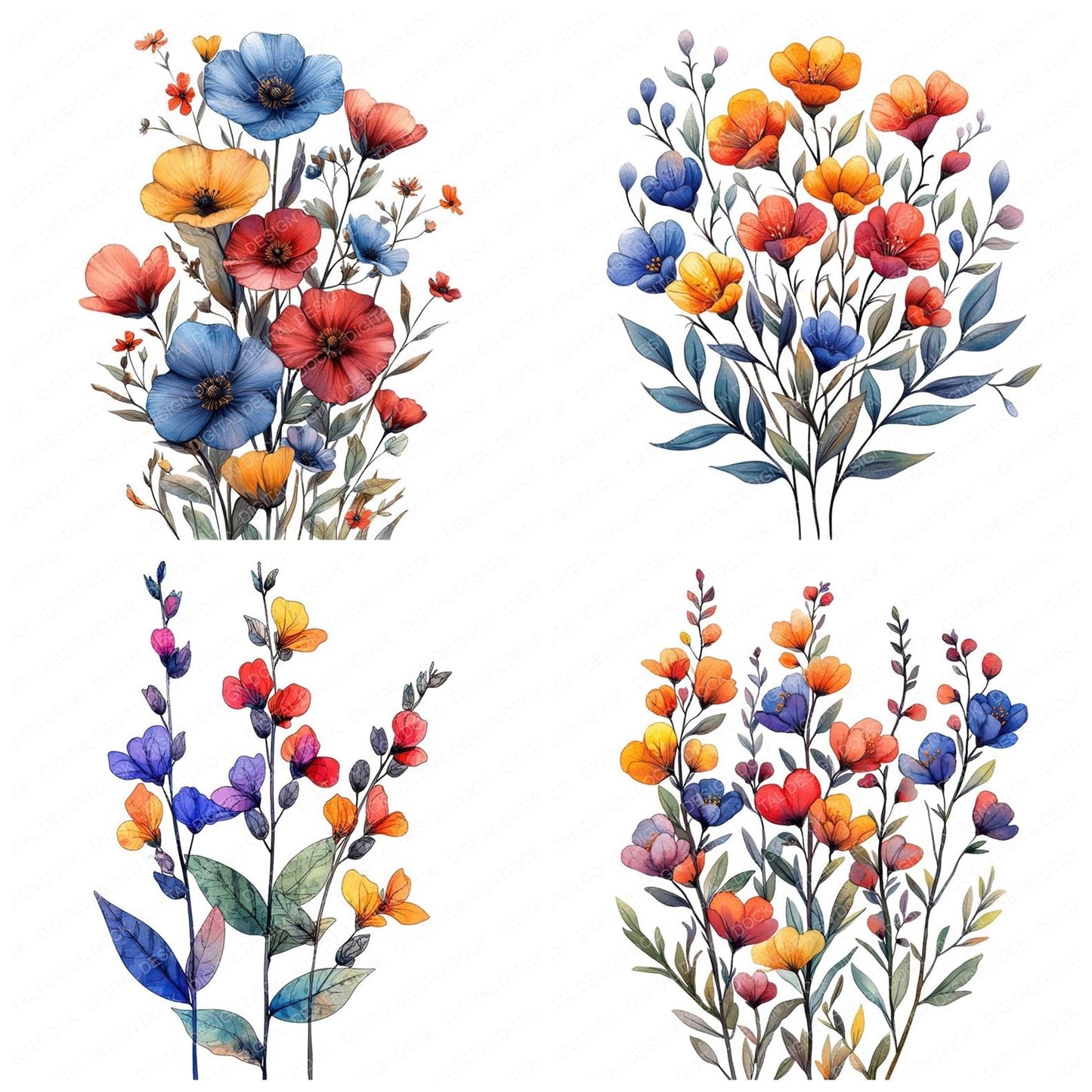 Abstract Wildflowers Clipart Set (DDD004553)
